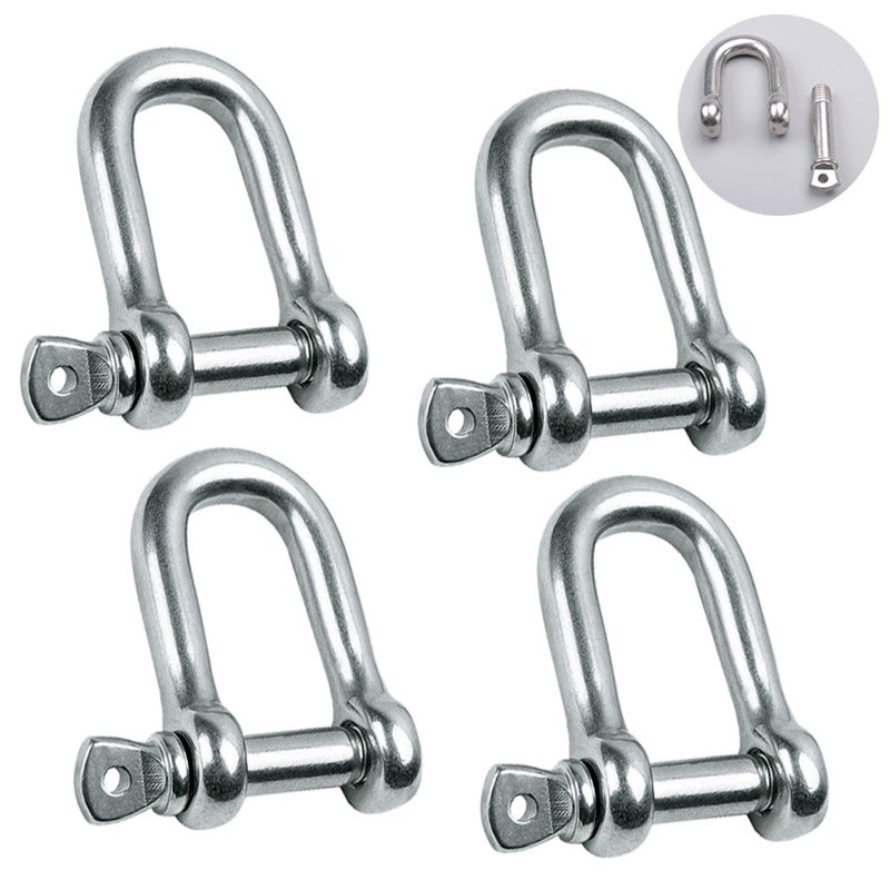 Reedny Stainless Steel 304 D Shape Shackle 5/32""  1/4""  5/16"" 3/8""  9/16""  for Chains Wirerope Lifting Outdoor Camping Survival Rope Bracelets Or for Heavy Duty Construction (3/8"" 4Pcs) - Image 1